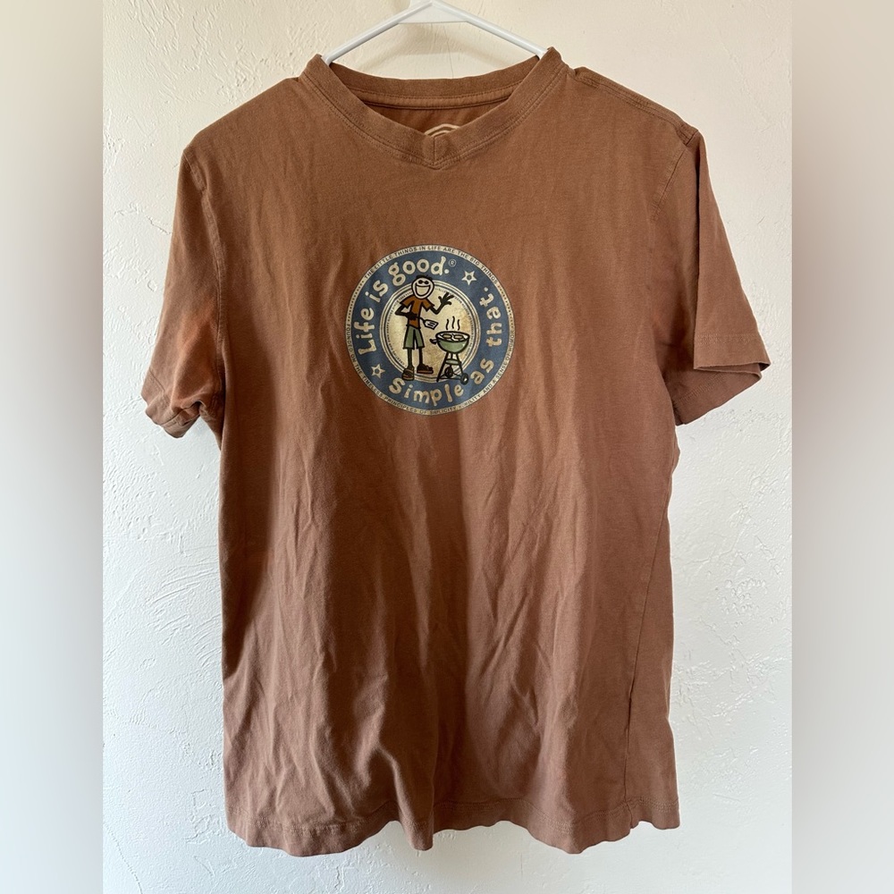 Life Is Good men’s V neck tshirt size S semi-fitted GUC - burnt orange summer